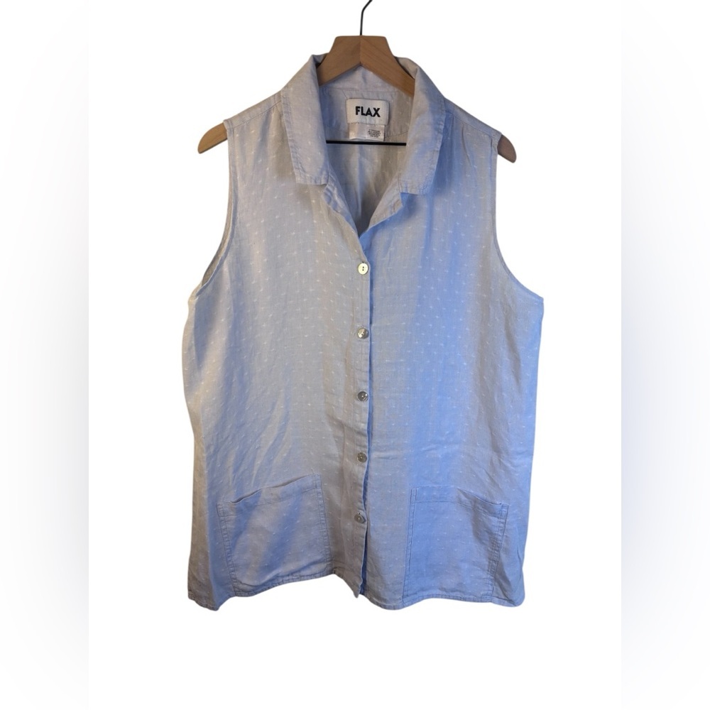 Flax Women's Sky Blue Button Down Sleeveless Shirt Laganlook Minimalist